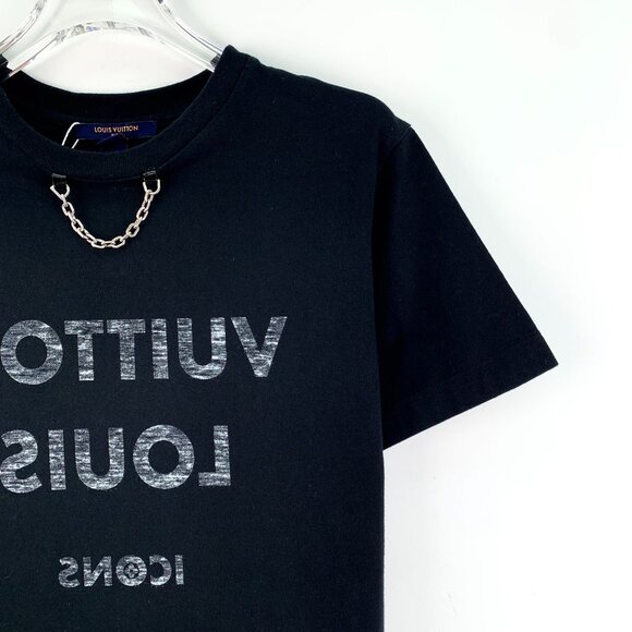 LOUIS VUITTON Black Cotton T-Shirt With Chain Detail & Logo Print XS Made In Ita - Picture 8 of 8